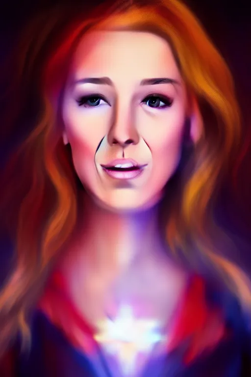 Prompt: Blake Lively as Captain Marvel high quality digital painting in the style of LIto, Junji