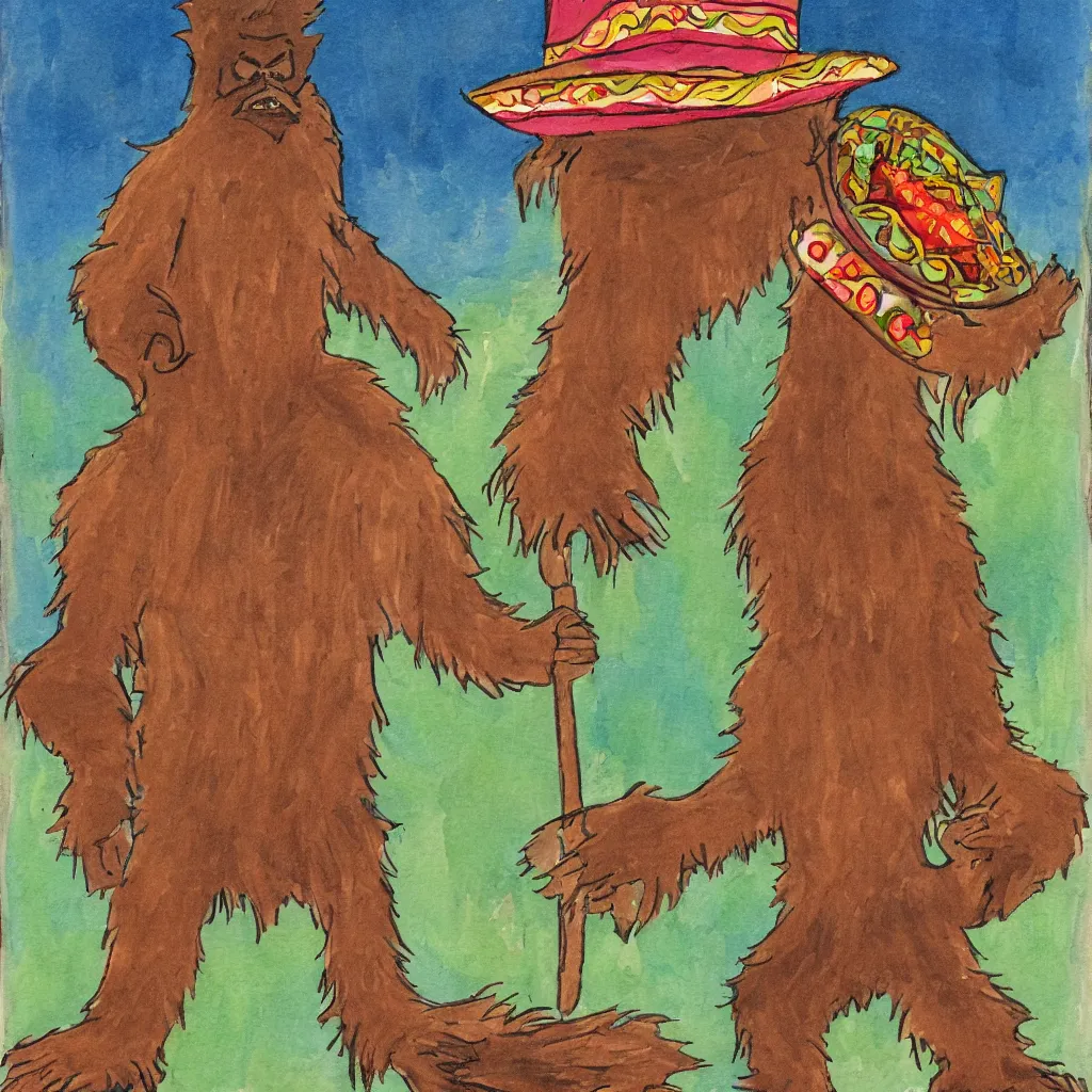 Image similar to bigfoot in a sombrero dancing