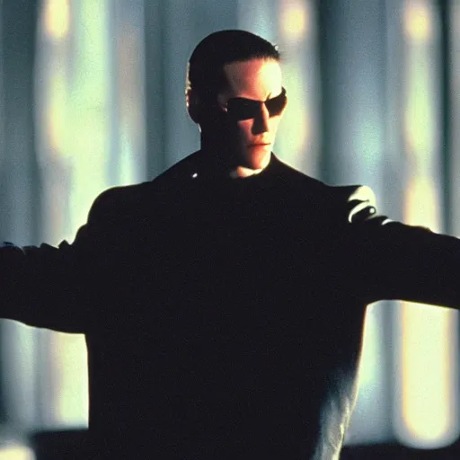 Prompt: a still from the film the matrix, starring joe biden