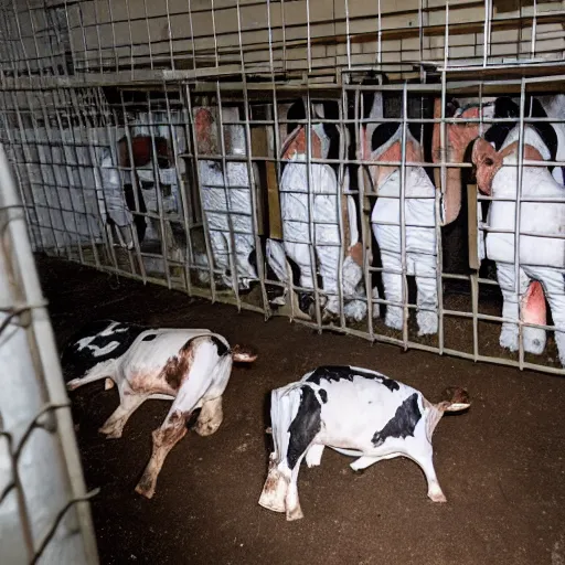 Prompt: inmates with cow heads inside a jailcell