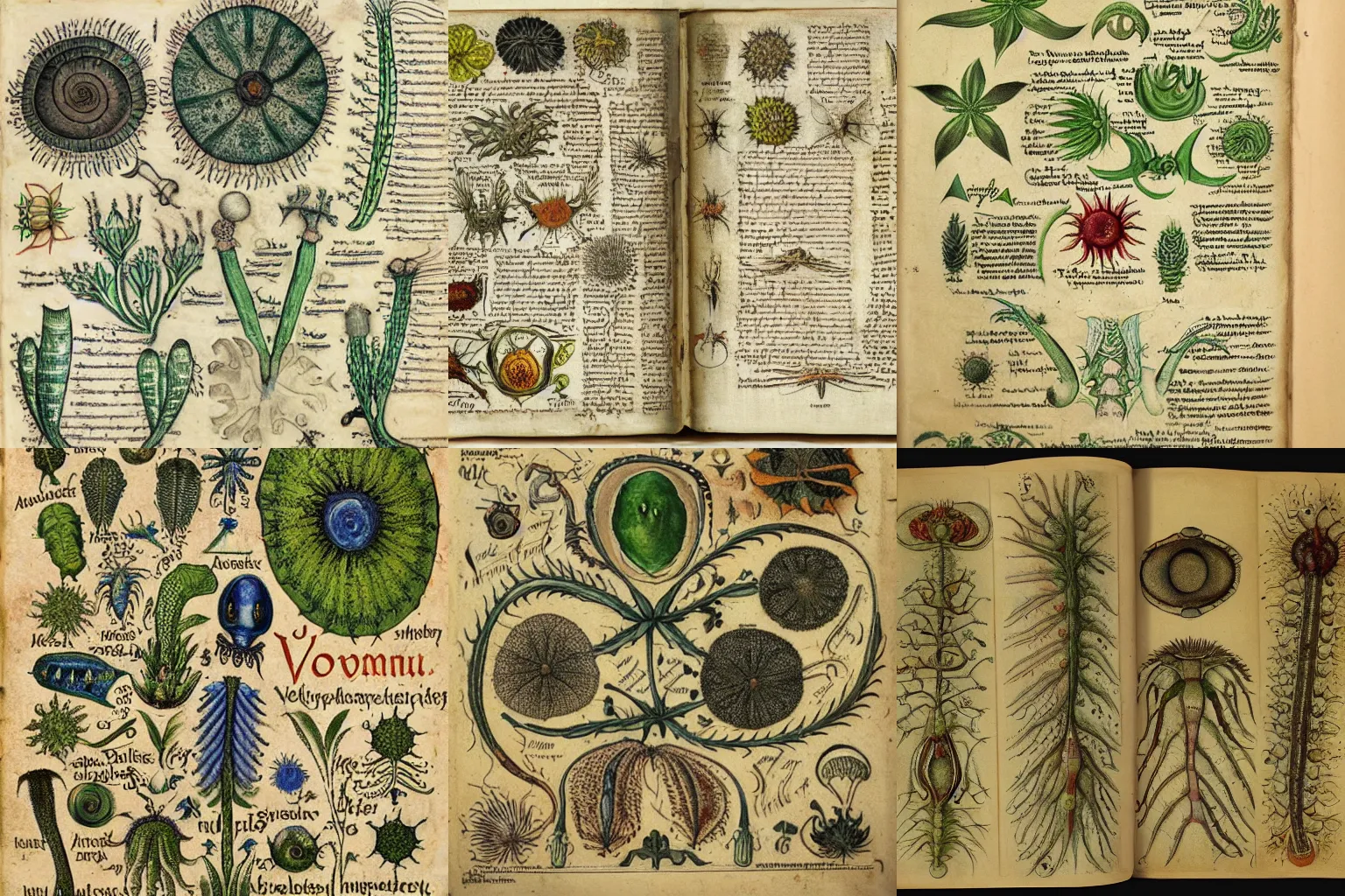 Prompt: Voynich manuscript of alien botany