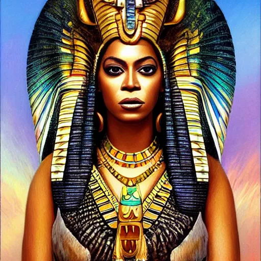 Prompt: a portrait of beyonce as an egyptian goddess by karol bak, christopher balaskas, umberto boccioni and charlie bowater