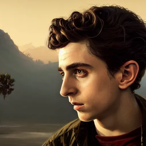 Image similar to highly detailed portrait of timothee chalamet, in gta v, stephen bliss, unreal engine, fantasy art by greg rutkowski, loish, rhads, ferdinand knab, makoto shinkai and lois van baarle, ilya kuvshinov, rossdraws, tom bagshaw, global illumination, radiant light, detailed and intricate environment