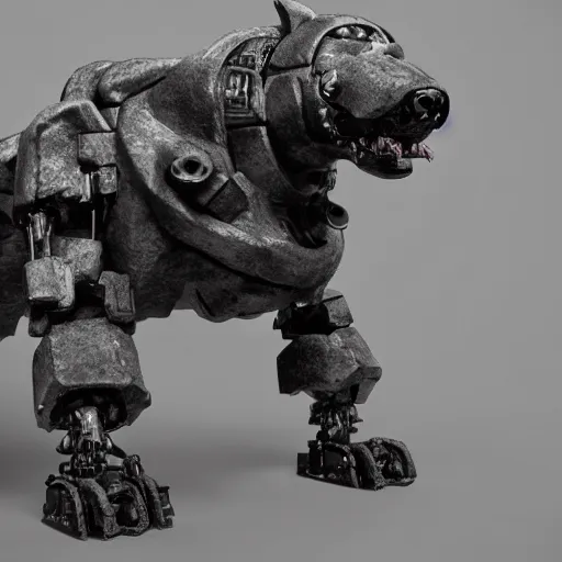 Image similar to hybrid of a cyborg dog and a stone golem, ultra detailed, 8 k, professional lighting, unreal engine.