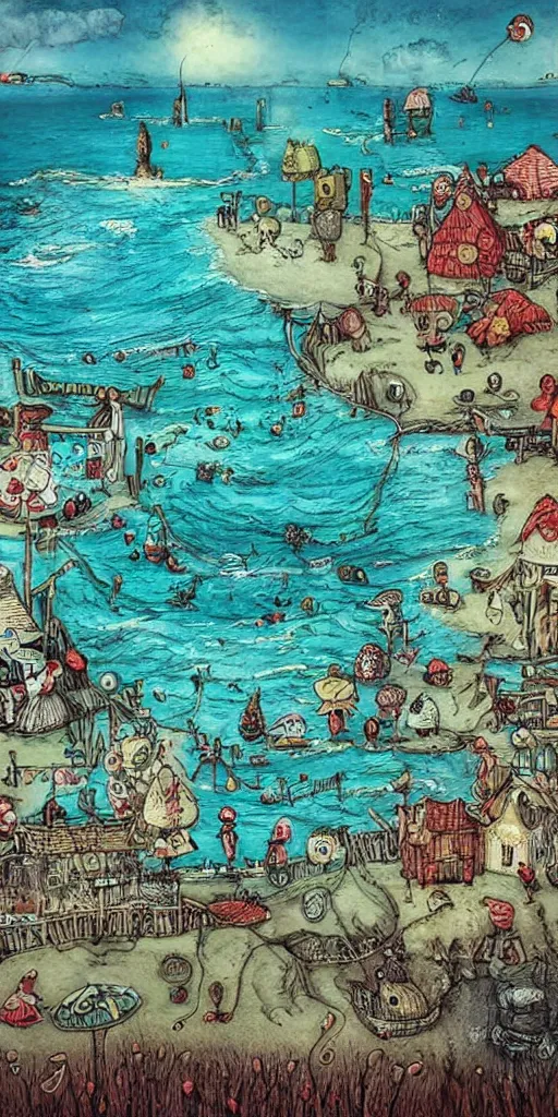 Image similar to a summer beach scene by alexander jansson and where's waldo