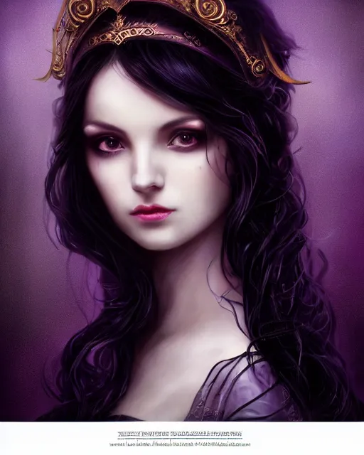 Prompt: a beautiful image of a young woman, Liliana vess the last hope, long flowing black hair, ornate headdress, Victorian purple and black costume, young female face, cinematic top lighting, insanely detailed and intricate, face by wlop, Charlie Bowater, golden ratio, symmetric, elegant, ornate, luxury, elite, matte painting, cinematic, trending on artstation, deviantart and cgsociety, 8k, high resolution