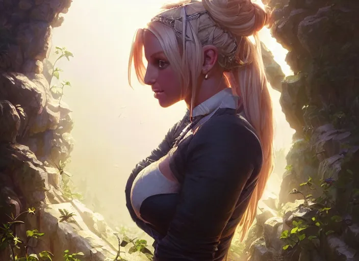 Image similar to highly detailed portrait of britney spears, stephen bliss, unreal engine, fantasy art by greg rutkowski, loish, rhads, ferdinand knab, makoto shinkai and lois van baarle, ilya kuvshinov, rossdraws, tom bagshaw, global illumination, radiant light, detailed and intricate environment