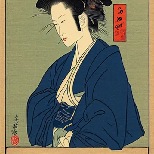 Image similar to portrait of cate blanchett in the style ok ukiyo-e