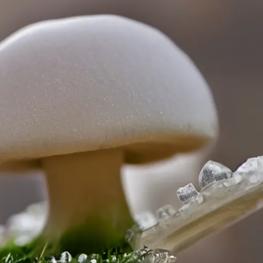 Prompt: mushroom made of ice, clear, high detail