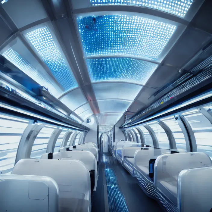 Prompt: futuristic train designed by apple, natural light, detailed, canon eos c 3 0 0, ƒ 1. 8, 3 5 mm, 8 k, medium - format print, blue light accents