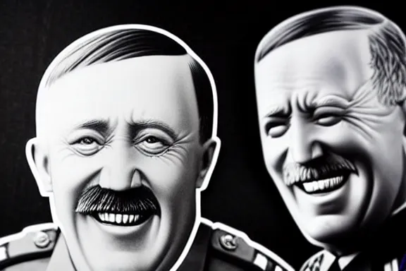 Image similar to “ very very intricate photorealistic photo of hitler and joe biden laughing together, detailed natural lighting, award - winning crisp details ”