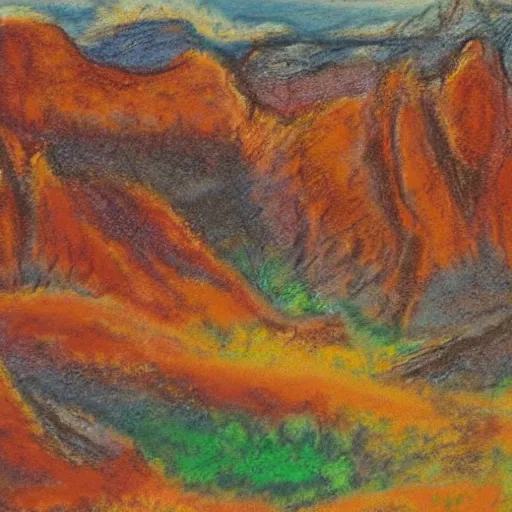 Image similar to landscape lava into grand canyon, pastel artwork