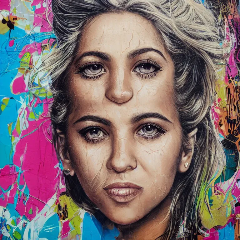 Image similar to Detailed street-art portrait of Shakira Isabel Mebarak Ripoll in style of Etam Cru