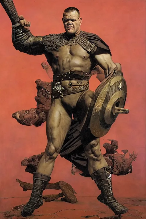 Image similar to full body portrait of jocko willink as huge warrior wearing a pants and a cape in the style of marvel's jack kirby, dynamic action, by lawrence alma tadema and zdzislaw beksinski and norman rockwell and tom lovell and greg staples and john william waterhouse