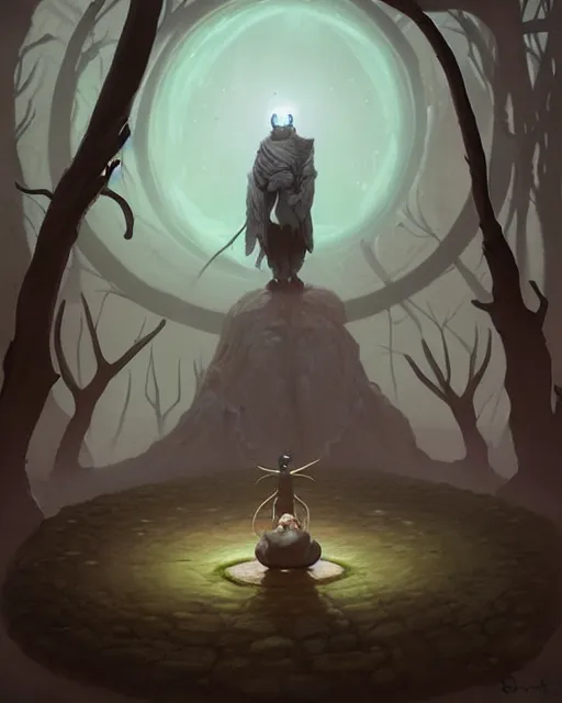 Prompt: a druid standing in a circle at the beginning of the world by peter mohrbacher