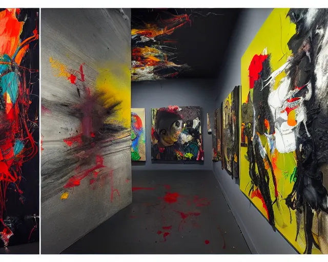 Image similar to otherworldly gallery of art, a brutalist designed, rich deep vivid colours, broad brush strokes!, painted by francis bacon, michal mraz, adrian ghenie, nicola samori, james jean!!! and petra cortright, part by gerhard richter, part by takato yamamoto. 8 k masterpiece.