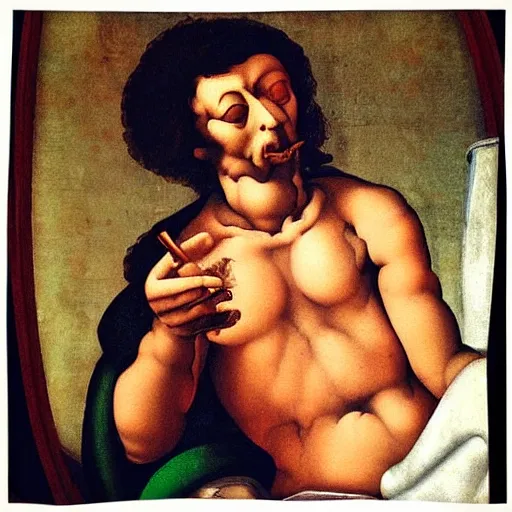 Prompt: “Smoking a joint painted by Michelangelo”