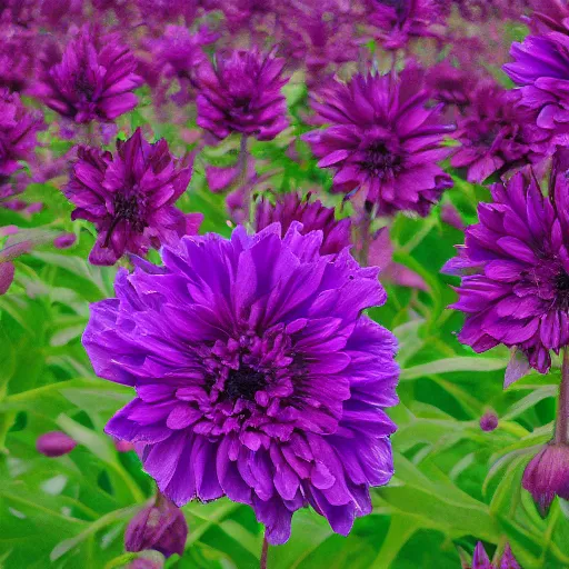 Prompt: purple scarlet flower storm