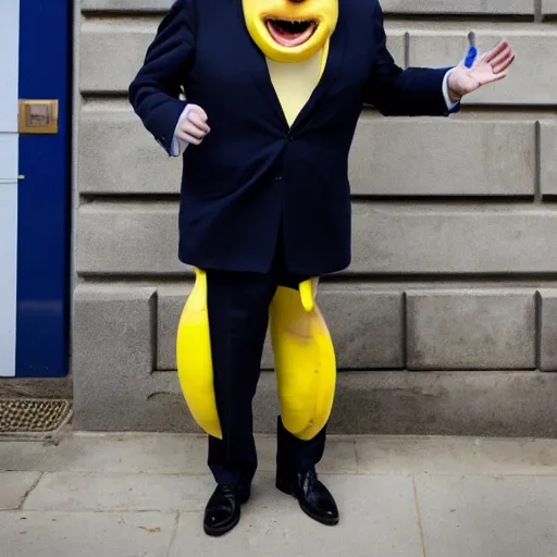 Image similar to boris johnson costumed like a banana, photo, 8 k