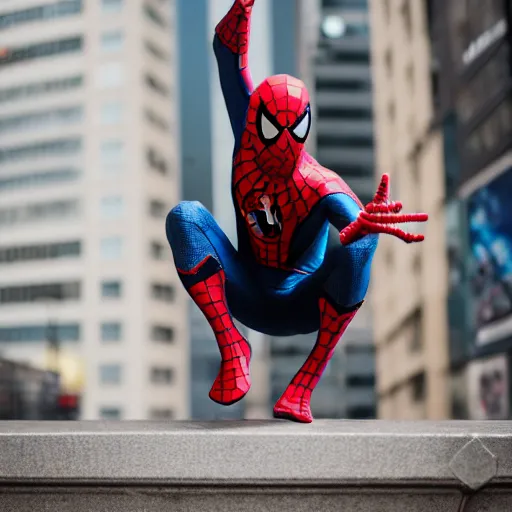 Image similar to Spider-Man eating Hummus. Sony a7r IV, symmetric balance, polarizing filter, Photolab, lightroom, 8k, award-winning