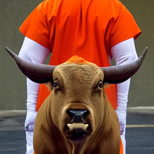 Image similar to bull wearing orange inmate clothes