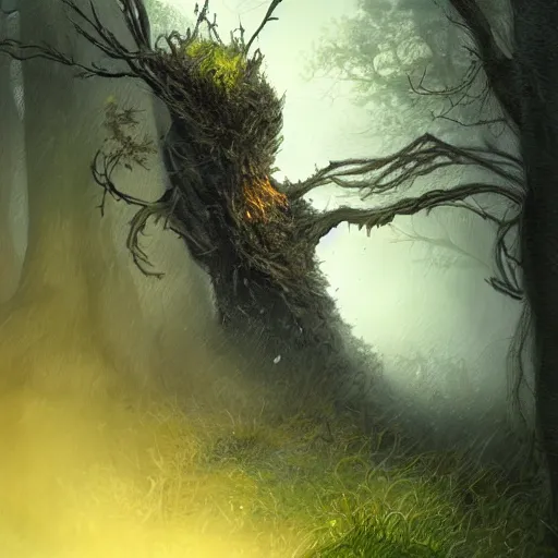 Image similar to a terrifying creature found in the woods, 🌱, by jiri trnka, digital painting, ultra realistic, dramatic lighting, thick black swirling smoke tornado, artstation