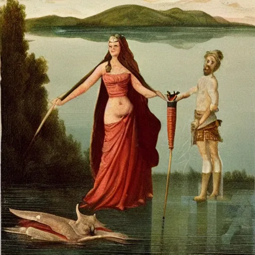 Image similar to the lady of the lake giving excalibur from the lake