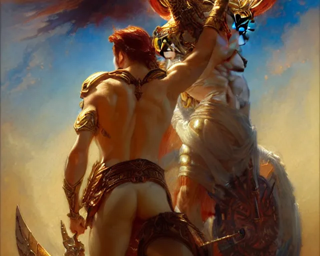 Image similar to attractive heroic male deity, casts magic, summoning handsome heroic lucifer morning star. highly detailed painting by gaston bussiere, craig mullins, j. c. leyendecker 8 k