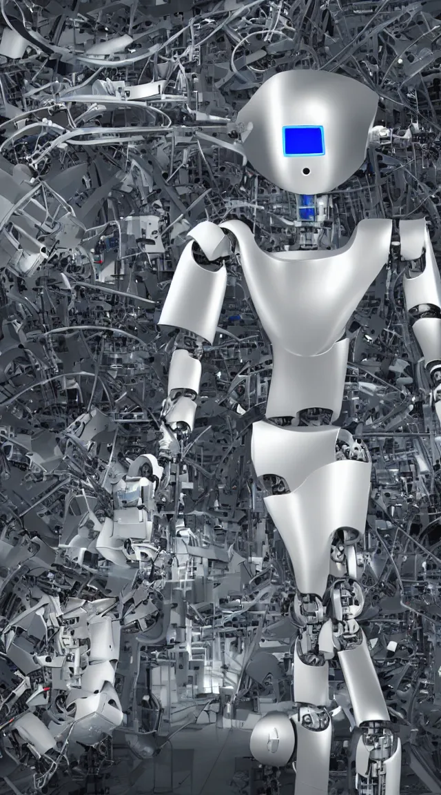Prompt: Robot, machine, metal, industrial, technology, future, progress, innovation, change