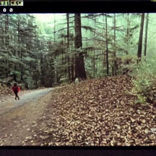 Image similar to A screen capture of found footage video left behind by a missing hiker in 1986