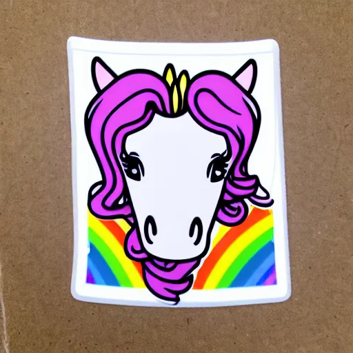 Prompt: sticker. a beautiful unicorn vomits a rainbow