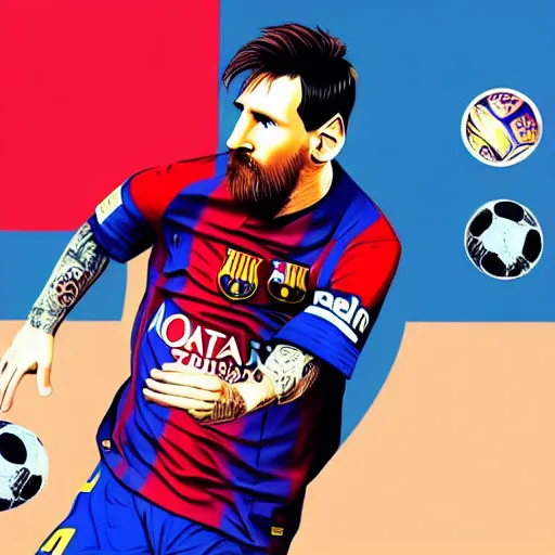 Image similar to Lionel Messi in a GTA V loading screen, cover art, posing solo, symmetrical face, in the style of Stephen Bliss, trending on artstation