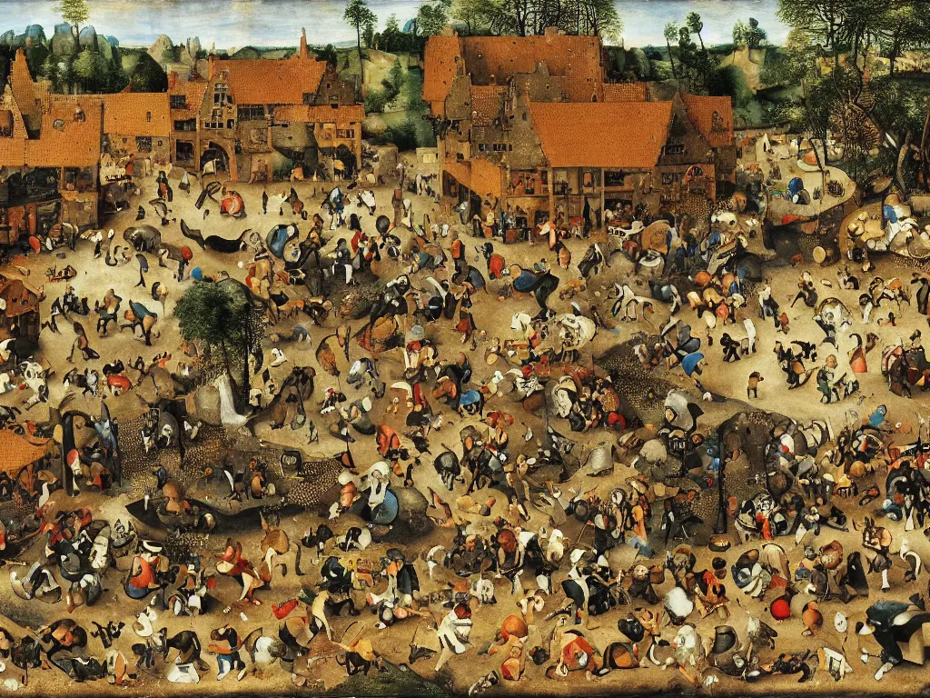 Prompt: Sega Mega Drive Genesis sidescroller game by Pieter Bruegel the Elder