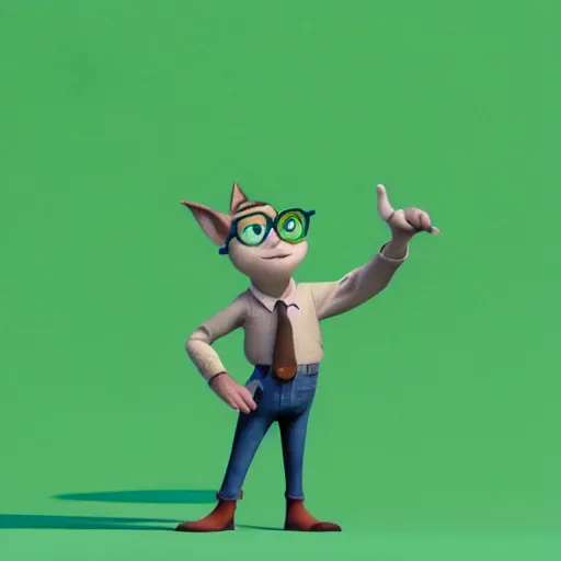 Image similar to close up portrait of a nerd guy happily announce new video, Pixar's Up character, 3D render,youtube thumbnail,flat green screen background,high resolution, high quality, detailed, zootopia, cgsociety,artstation, deviantart