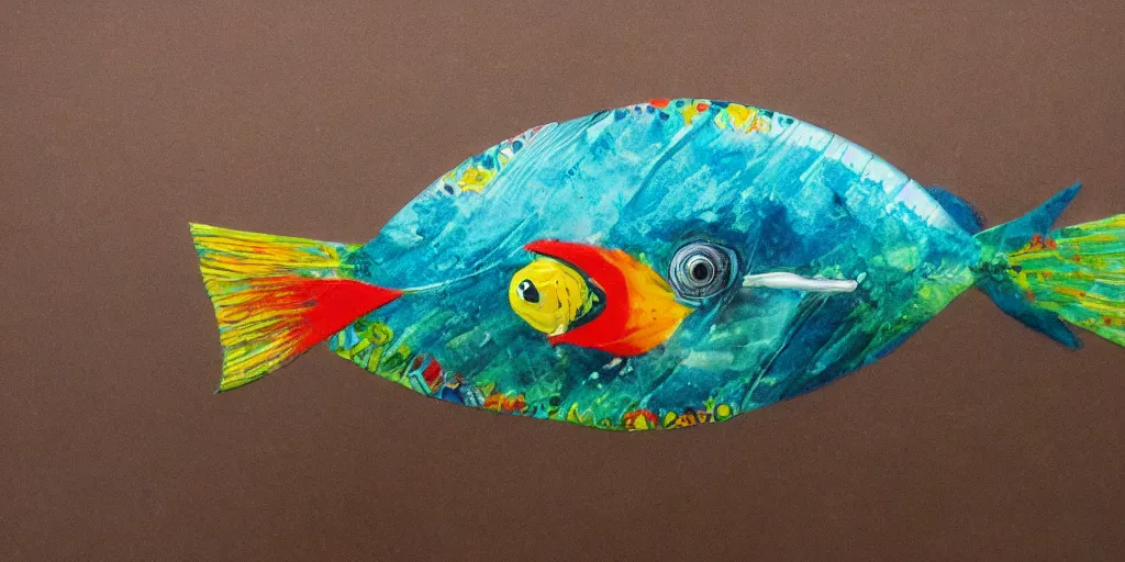 Image similar to a fish cycling with a bird