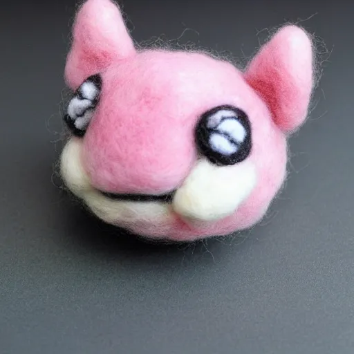 Image similar to a needle felted jigglypuff pokemon, needle felting art.