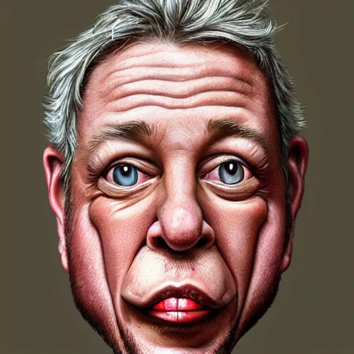 Image similar to Caricature portraits done of Gene Ween, realistic, hyperrealistic, very realistic, highly detailed, very detailed, extremely detailed, detailed, oil painting, digital art, trending on artstation