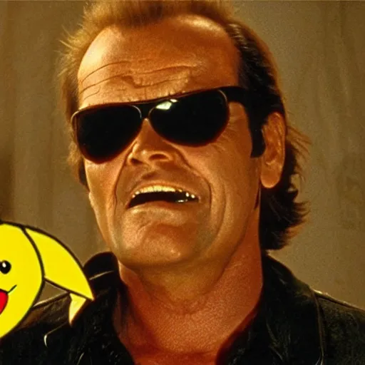 Image similar to Jack Nicholson plays Terminator mixed with Pikachu, horror film