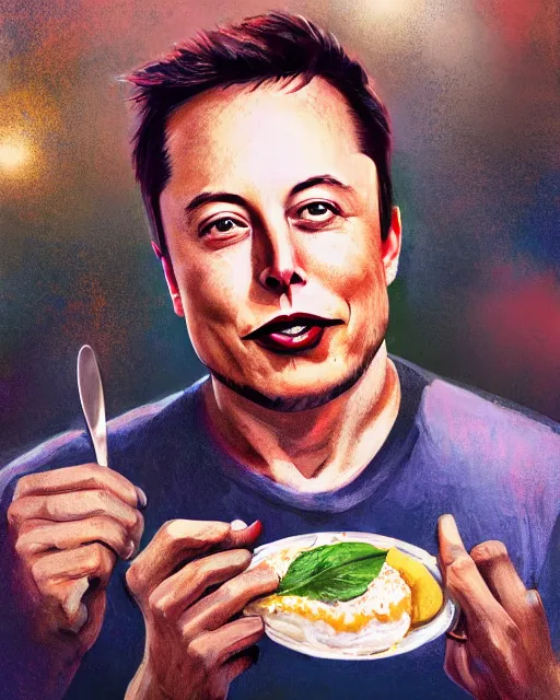 Image similar to a portrait of elon musk eating idli, highly detailed, trending on artstation, bokeh, 9 0 mm, f / 1. 4