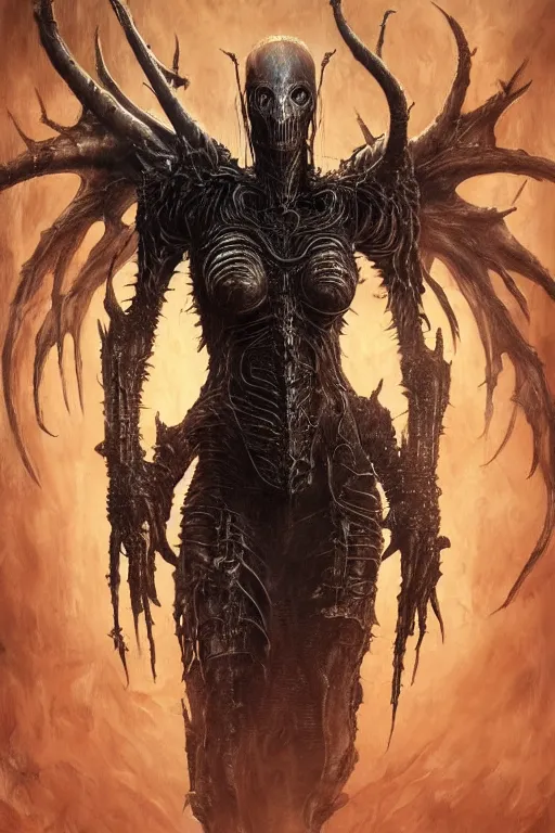 Image similar to portrait of claudia black by hr giger, greg rutkowski and wayne barlowe as a diablo, resident evil, dark souls, bloodborne monster