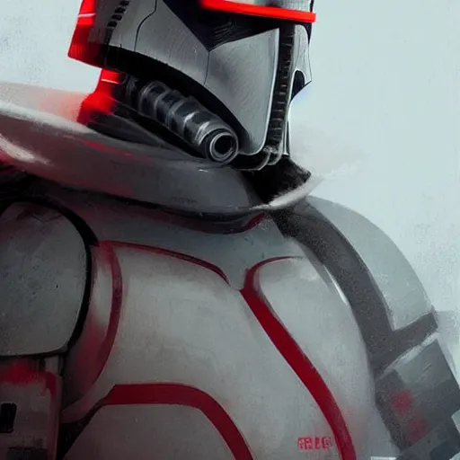 Image similar to star wars concept art by greg rutkowski, soldier wearing the gray and red colored galactic federation tactical gear, highly detailed portrait, digital painting, artstation, concept art, smooth, sharp foccus ilustration, artstation hq