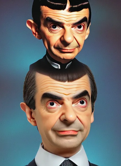 Image similar to Mr bean as spock, detailed, realistic, in the style of Bob ross,