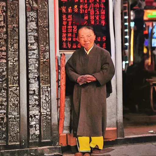 Prompt: Chinese peasant in Shanghai at night