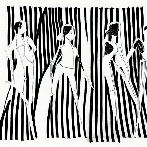 Image similar to forces girls. three - dimensional drawing made with horizontal lines with a pen