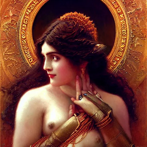 Image similar to detailed potraitof hidu goddes kali as greek god, girl graceful,, painting by gaston bussiere, craig mullins, j. c. leyendecker, lights, art by ernst haeckel, john william godward, hammershøi,,