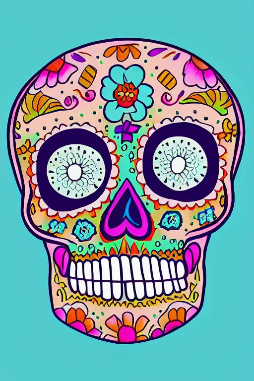 Image similar to illustration of a sugar skull day of the dead girl, art by meow wolf