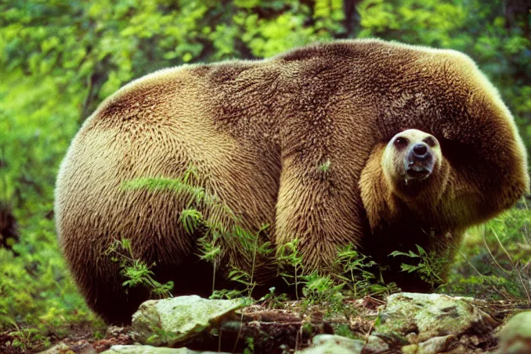 Prompt: a photo of a snail grizzly bear in its natural habitat, kodak ektachrome e 1 0 0 photography