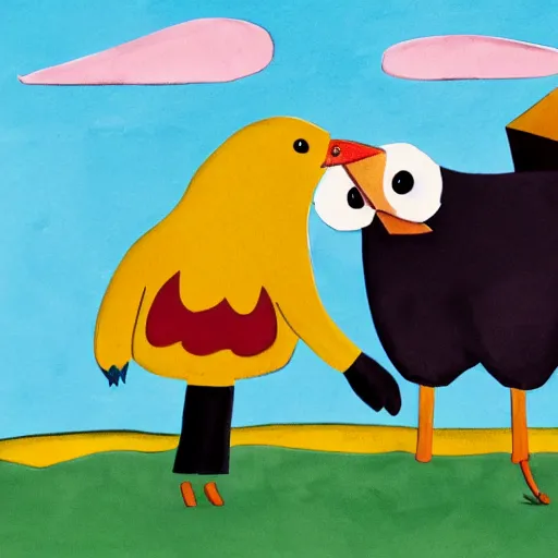 Prompt: a crow trying to grab a ram, children's book illustration, in the style of Andy Catling,