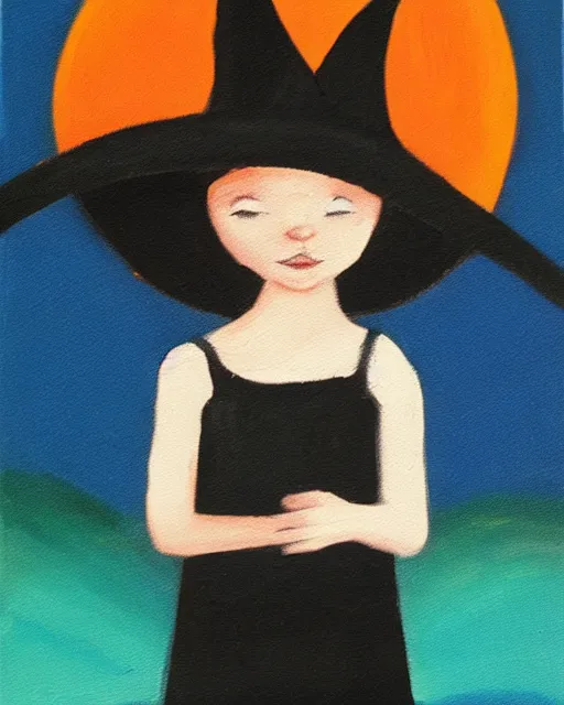 Prompt: witch little girl, minimalist oil painting