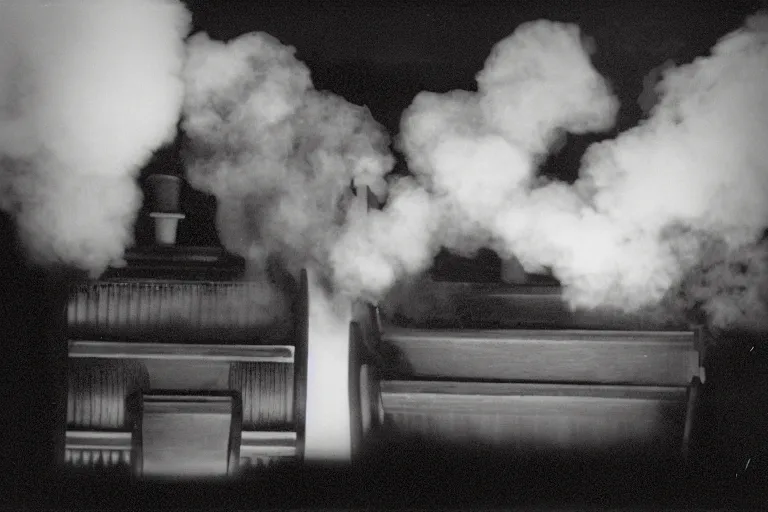 Image similar to dark smoke cloud in the shape of a pipe organ, 8 0 mm film, high detail